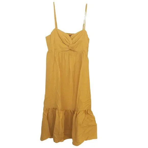 INC International Concept Midi Dress Knot Front Ruffle Yellow Linen Sundress XL - Picture 2 of 7